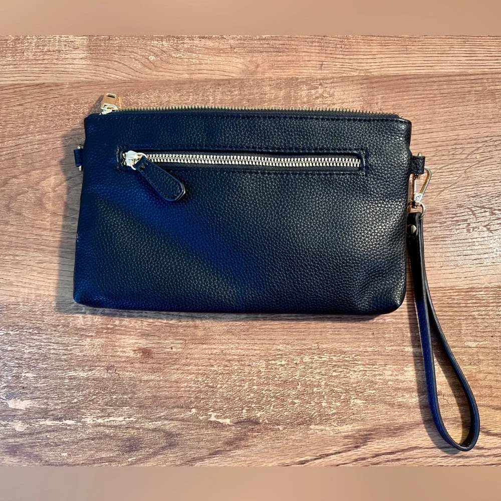 Nanette Lepore Black Leather and Gold‎ Detail Wristlet Clutch Handbag